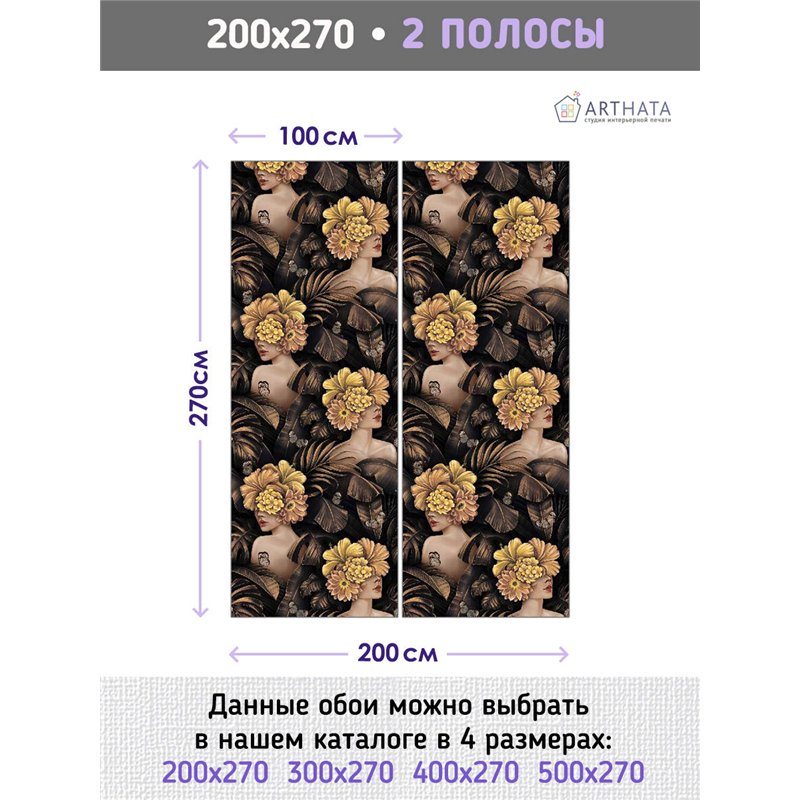 Фотообои для интерьера - 200х270см из 2х полос. Обои для стен, оформление спальни, детской комнаты, кухни, гостинной.