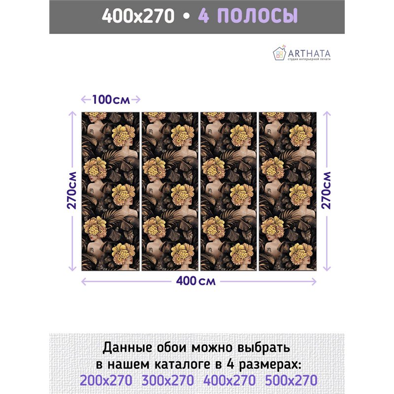 Фотообои для интерьера - 400х270см из 4х полос. Обои для стен, оформление спальни, детской комнаты, кухни, гостинной.