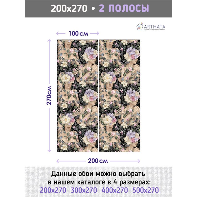 Фотообои для интерьера - 200х270см из 2х полос. Обои для стен, оформление спальни, детской комнаты, кухни, гостинной.