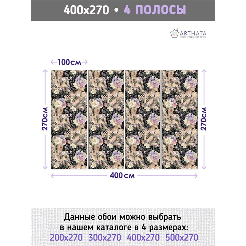 Фотообои для интерьера - 400х270 см из 4х полос. Обои для стен, оформление спальни, детской комнаты, кухни, гостинной.