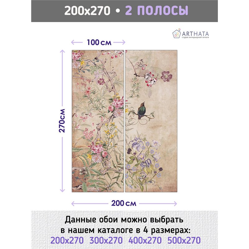 Фотообои для интерьера - 200х270см из 2х полос. Обои для стен, оформление спальни, детской комнаты, кухни, гостинной.
