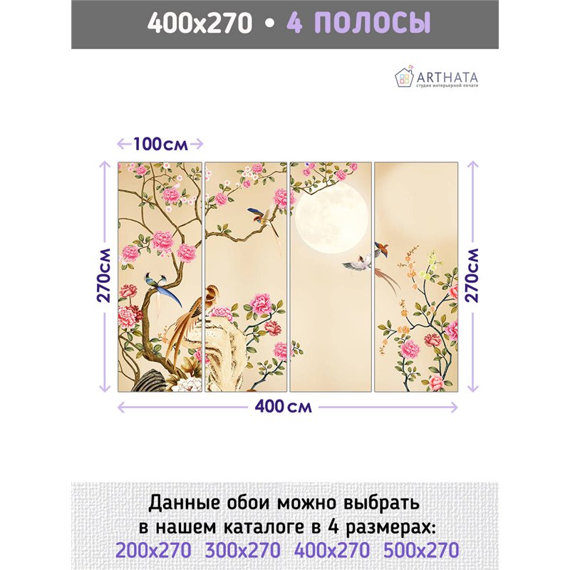 Фотообои для интерьера - 400х270см из 4х полос. Обои для стен, оформление спальни, детской комнаты, кухни, гостинной.