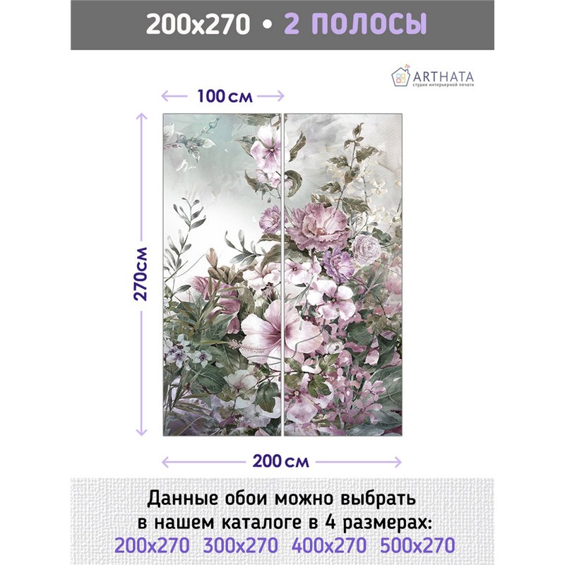 Фотообои для интерьера - 200х270см из 2х полос. Обои для стен, оформление спальни, детской комнаты, кухни, гостинной.
