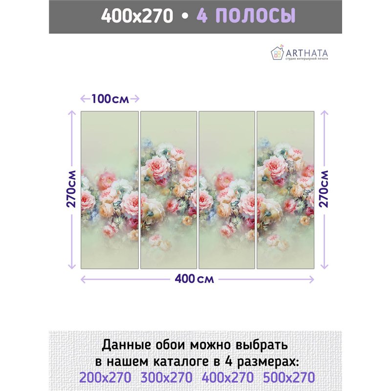 Фотообои для интерьера - 400х270см из 4х полос. Обои для стен, оформление спальни, детской комнаты, кухни, гостинной.