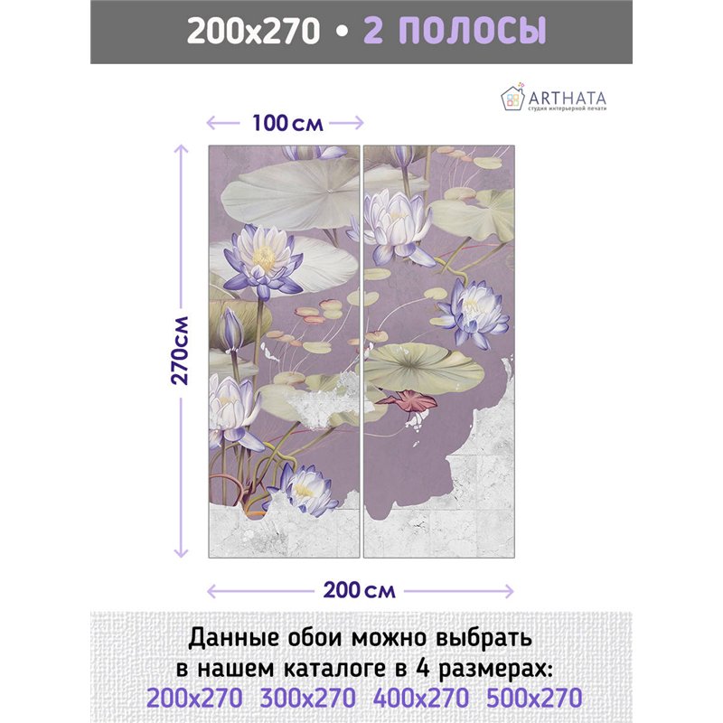 Фотообои для интерьера - 200х270см из 2х полос. Обои для стен, оформление спальни, детской комнаты, кухни, гостинной.
