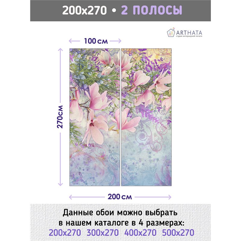 Фотообои для интерьера - 200х270см из 2х полос. Обои для стен, оформление спальни, детской комнаты, кухни, гостинной.