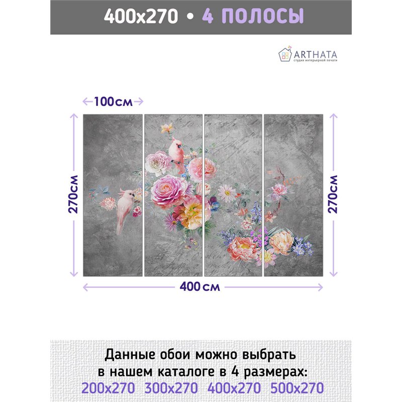 Фотообои для интерьера - 400х270см из 4х полос. Обои для стен, оформление спальни, детской комнаты, кухни, гостинной.