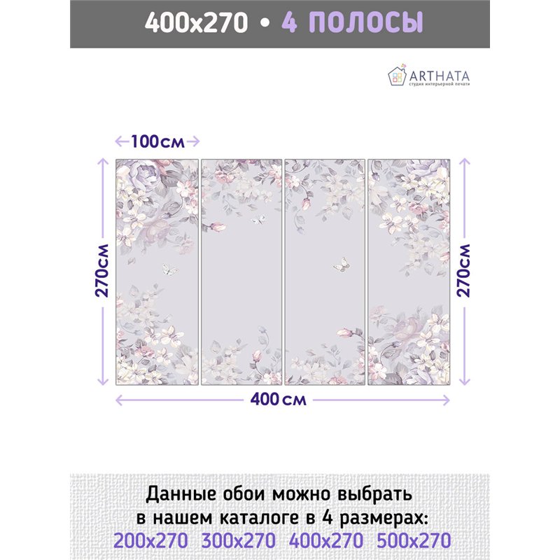 Фотообои для интерьера - 400х270см из 4х полос. Обои для стен, оформление спальни, детской комнаты, кухни, гостинной.