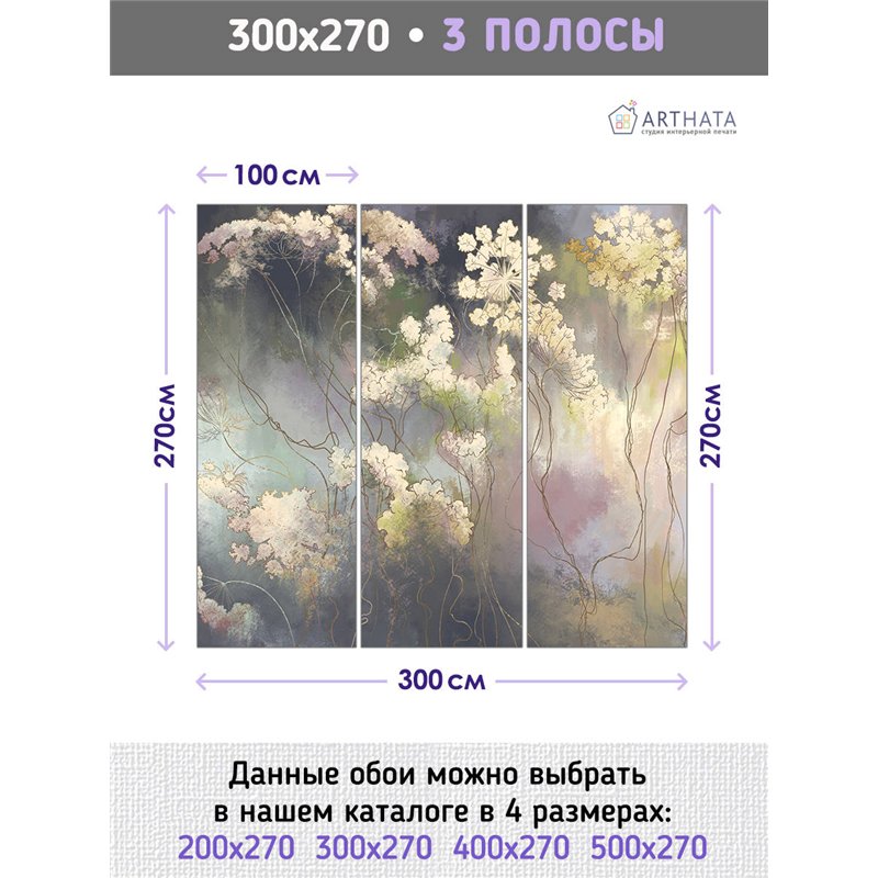 Фотообои для интерьера - 300х270см из 3х полос. Обои для стен, оформление спальни, детской комнаты, кухни, гостинной.