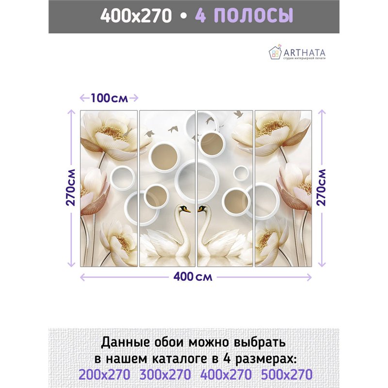 Фотообои для интерьера - 400х270см из 4х полос. Обои для стен, оформление спальни, детской комнаты, кухни, гостинной.