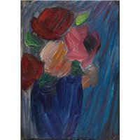 Портреты картины репродукции на заказ - Большой натюрморт, розы в ультрамариновой вазе