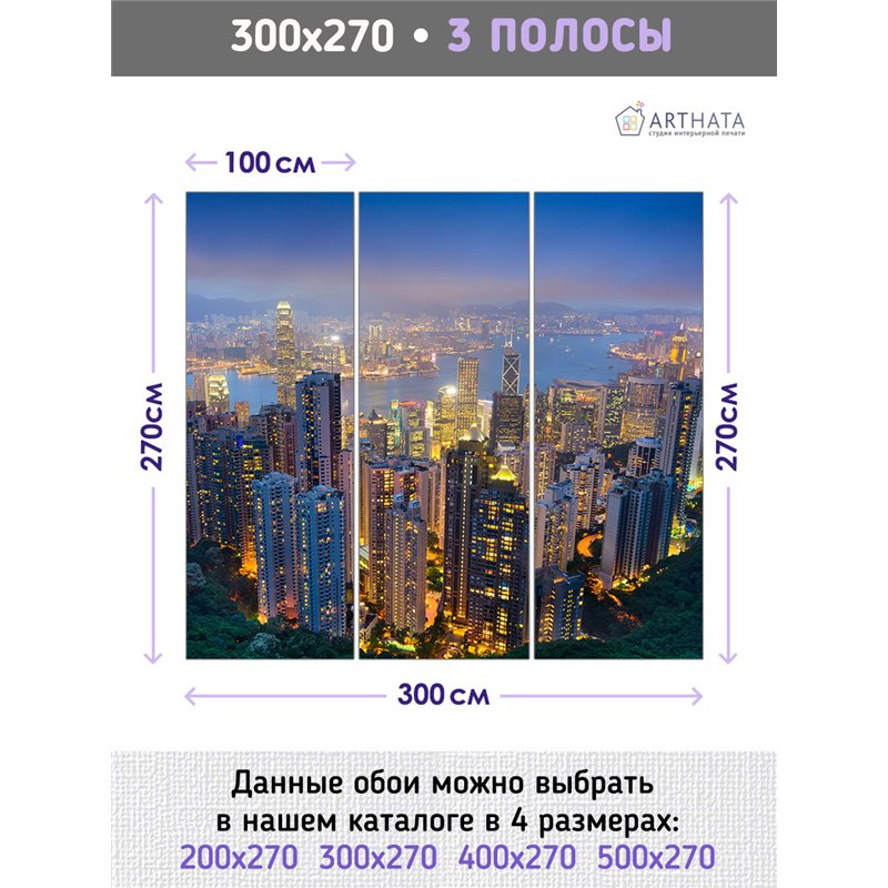 Фотообои для зала Город ночью 300 для декорирования стен в спальне
