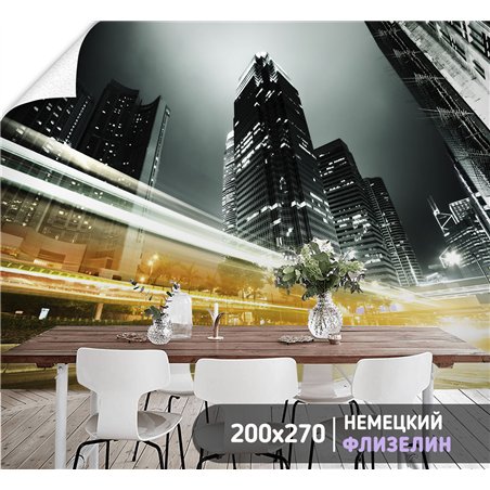 Фотообои для кухни моющиеся ночной город 200х270 см флизелиновые с виниловым покрытием