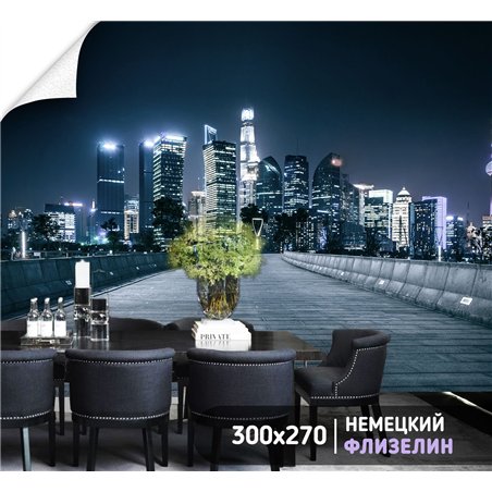 Фотообои в гостиную ночной город и мост 300х270 см интерьерные