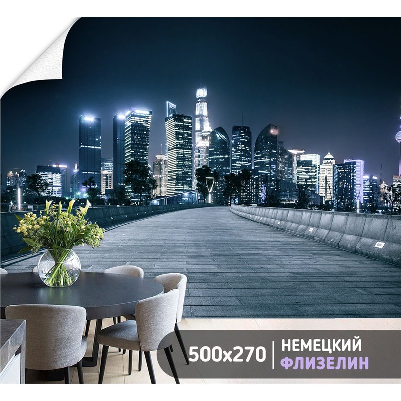 Фотообои в гостиную ночной город и мост 500х270 см интерьерные