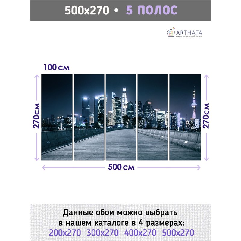 Фотообои в гостиную ночной город и мост 500х270 см интерьерные