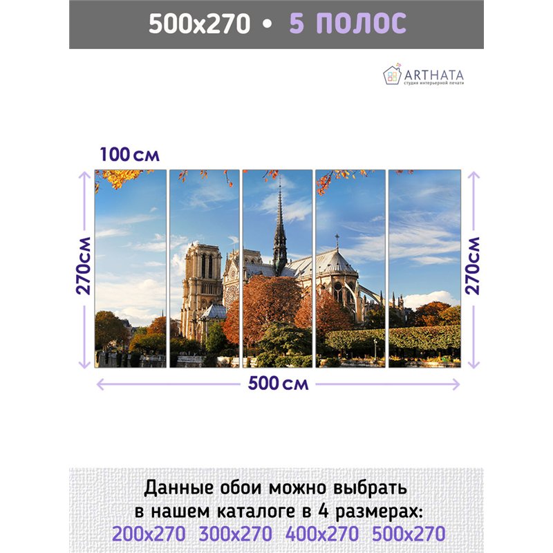 Фотообои Собор ПарижскойБогоматери 500х270 см для оформления стен в коридоре