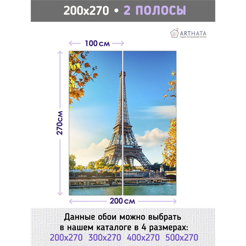 Фотообои Париж эйфелева башня 200х270 см для декорирования стен в зале