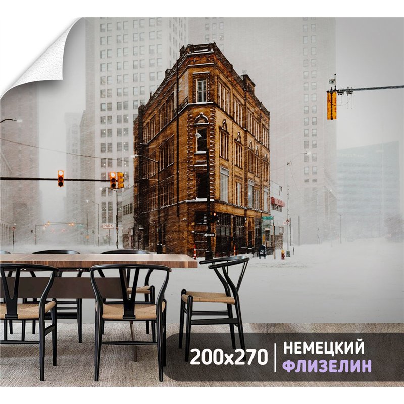 Фотообои Зимняя улочка 200х270 см для декорирования стен в зале