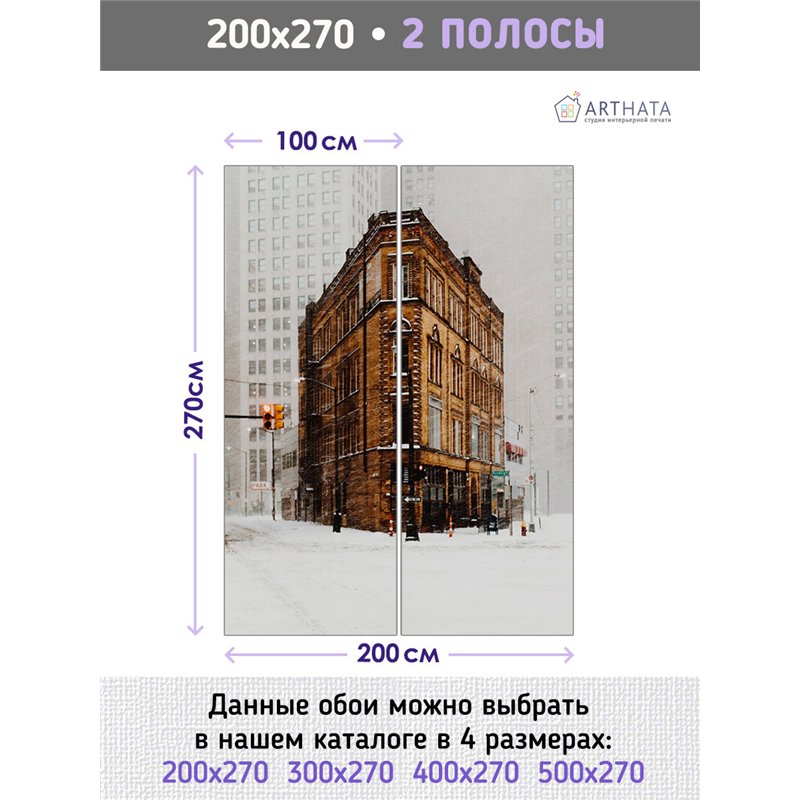 Фотообои Зимняя улочка 200х270 см для декорирования стен в зале