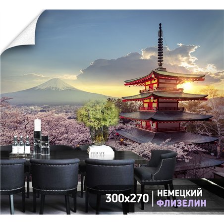 Фотообои Япония Фудзияма сакура 300х270 см для оформления стен в гостиной