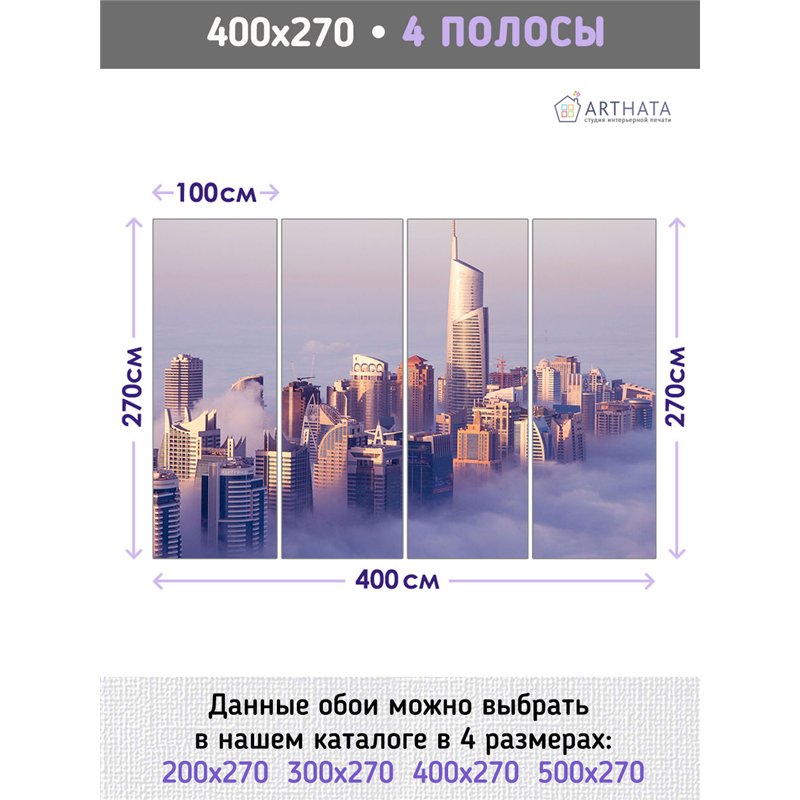 Фотообои панорама небоскребы 400х270 см для спальни