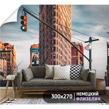 Фотообои на стену Нью йорк панорама 300х270 см для оформления стен в гостиной