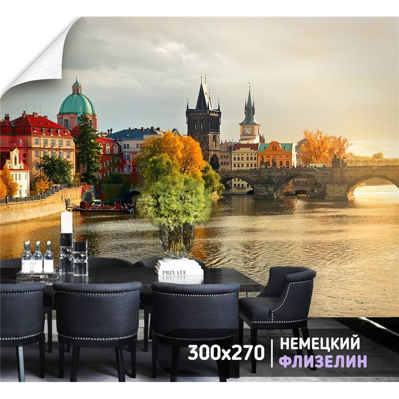 Фотообои для спальни Прага карлов мост 300х270 см интерьерные