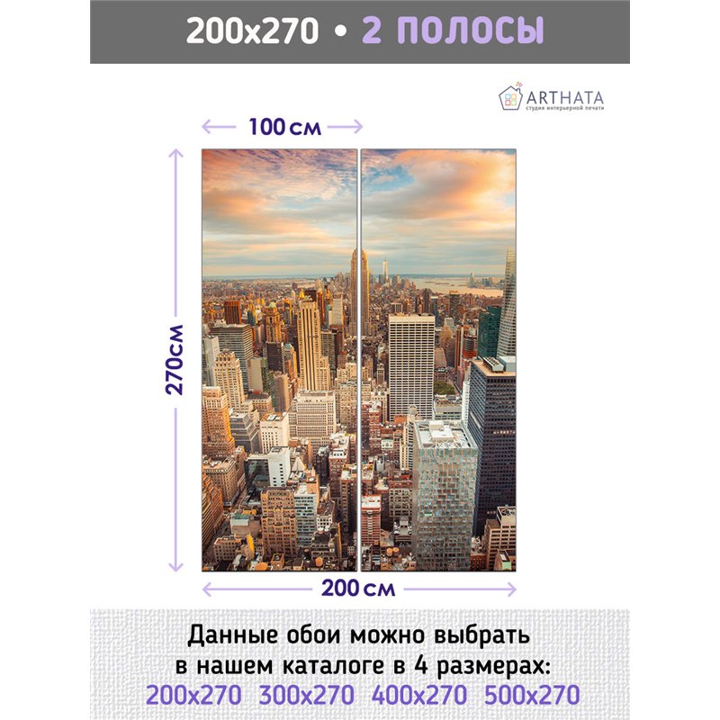Фотообои для зала Нью йорк вид сверху 200х270 см флизелиновые с виниловым покрытием