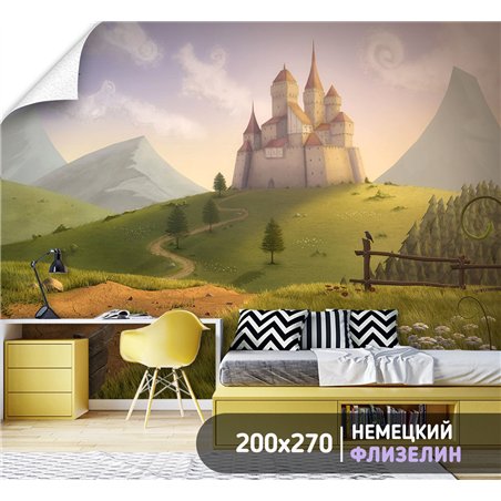 Фотообои в детскую иллюстрация замок 200х270 см для девочек для мальчиков