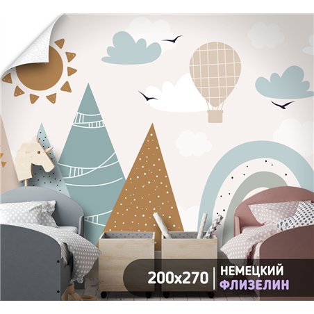 Фотообои в детскую воздушный шар птицы 200х270 см моющиеся