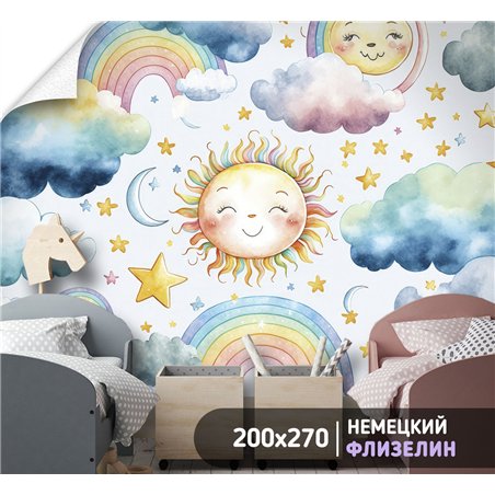 Фотообои в детскую иллюстрация акварель 200х270 см для девочек для мальчиков