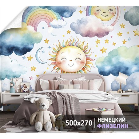 Фотообои в детскую акварель 500х270 см моющиеся