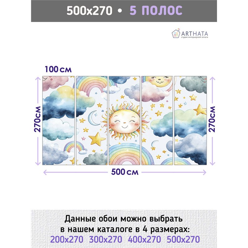 Фотообои в детскую акварель 500х270 см моющиеся