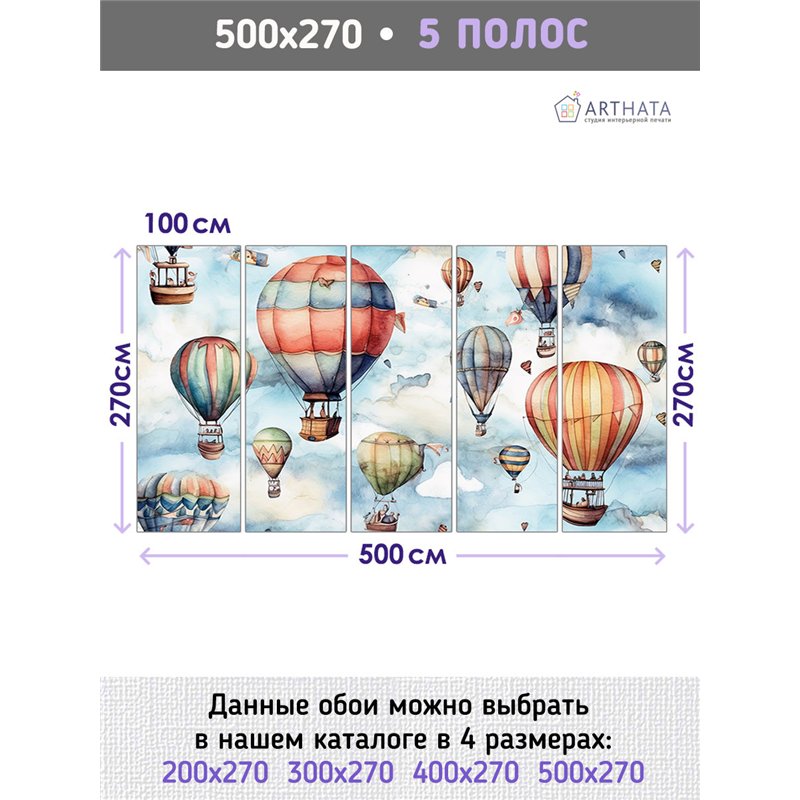 Фотообои детям воздушные шары 500х270 см моющиеся