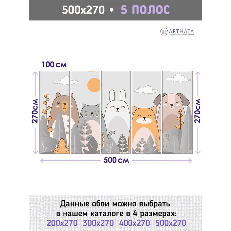 Фотообои для девочки арт звери 500х270 см моющиеся