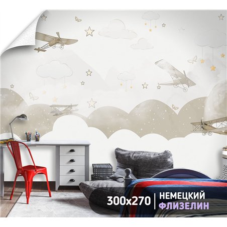 Фотообои детям самолеты звезды 300х270 см флизелиновые с виниловым покрытием