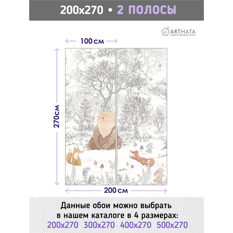 Фотообои для девочки лесные животные 200х270 см в детскую
