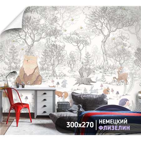 Фотообои для девочки лесные животные 300х270 см флизелиновые с виниловым покрытием