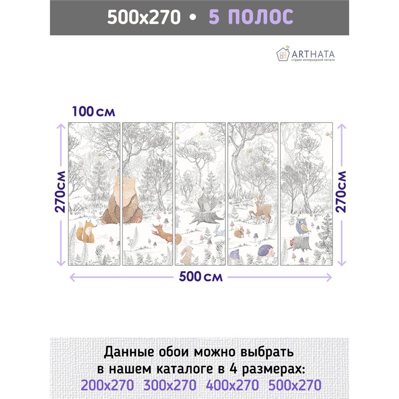 Фотообои для девочки лесные животные 500х270 см моющиеся