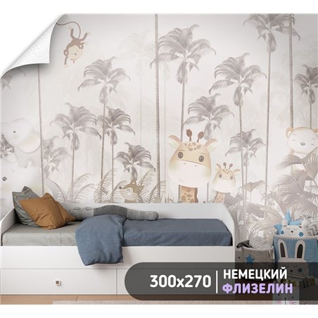 Фотообои в детскую пальмовые листья 300х270 см флизелиновые с виниловым покрытием