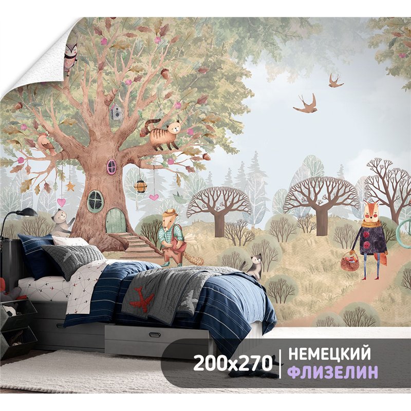 Фотообои детские лесные животные 200х270 см для девочек для мальчиков