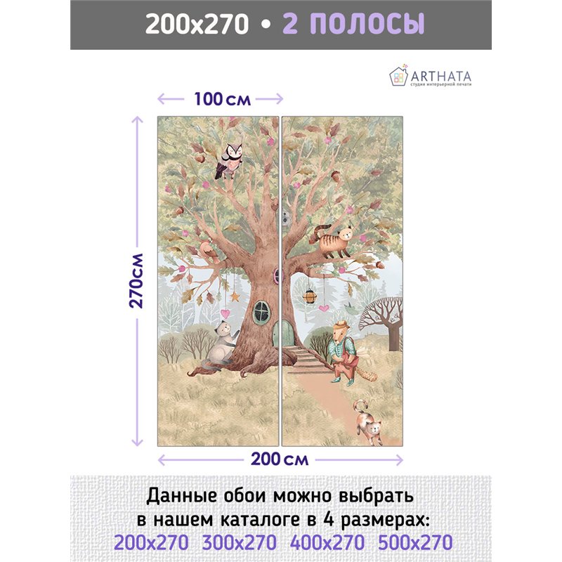 Фотообои детские лесные животные 200х270 см для девочек для мальчиков