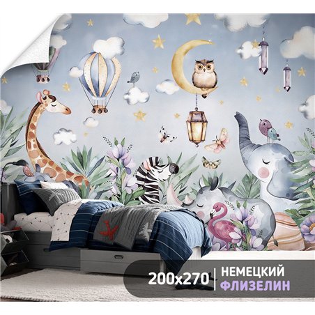 Фотообои девочкам папоротник и животные 200х270 см в детскую