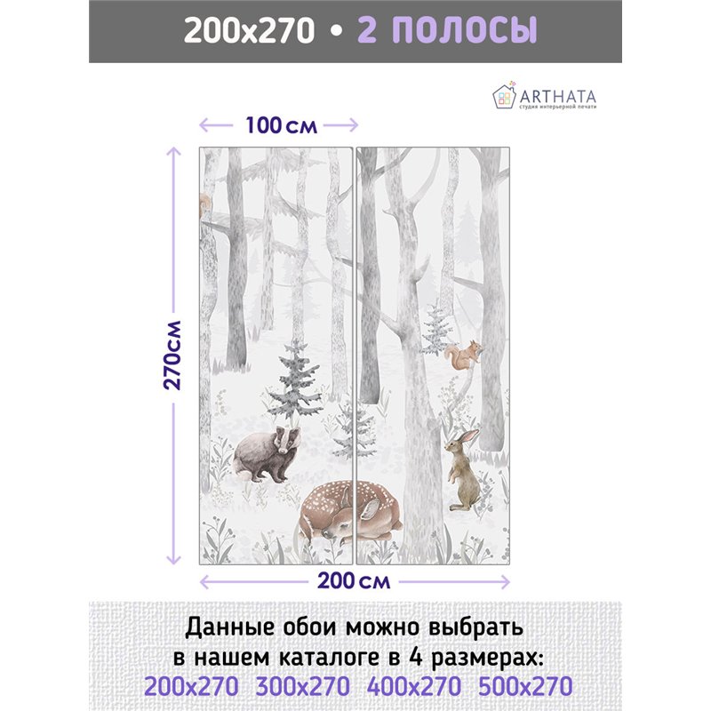Фотообои детям лесные животные 200х270 см для девочек для мальчиков