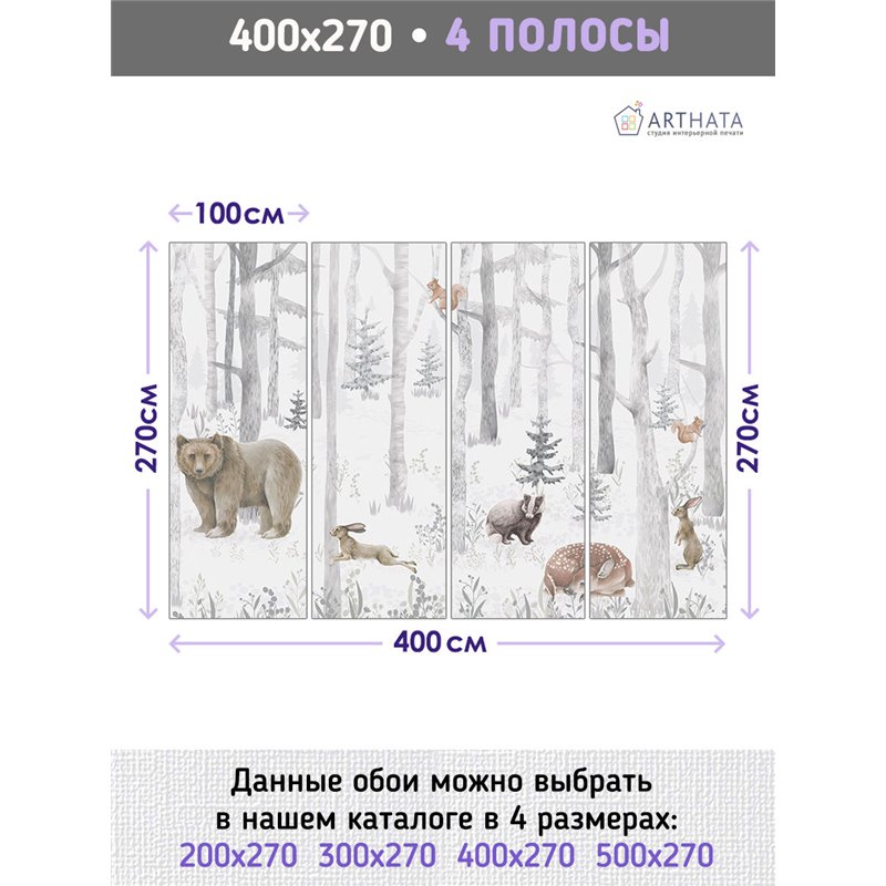 Фотообои для детской лесные животные 400х270 см в игровую