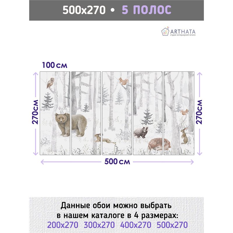 Фотообои для детской лесные животные 500х270 см моющиеся