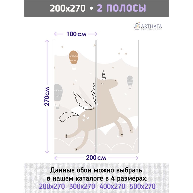 Фотообои детские единороги пегасы пони 200х270 см для девочек для мальчиков