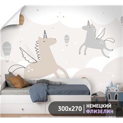 Фотообои детям единороги пегасы пони 300х270 см флизелиновые с виниловым покрытием