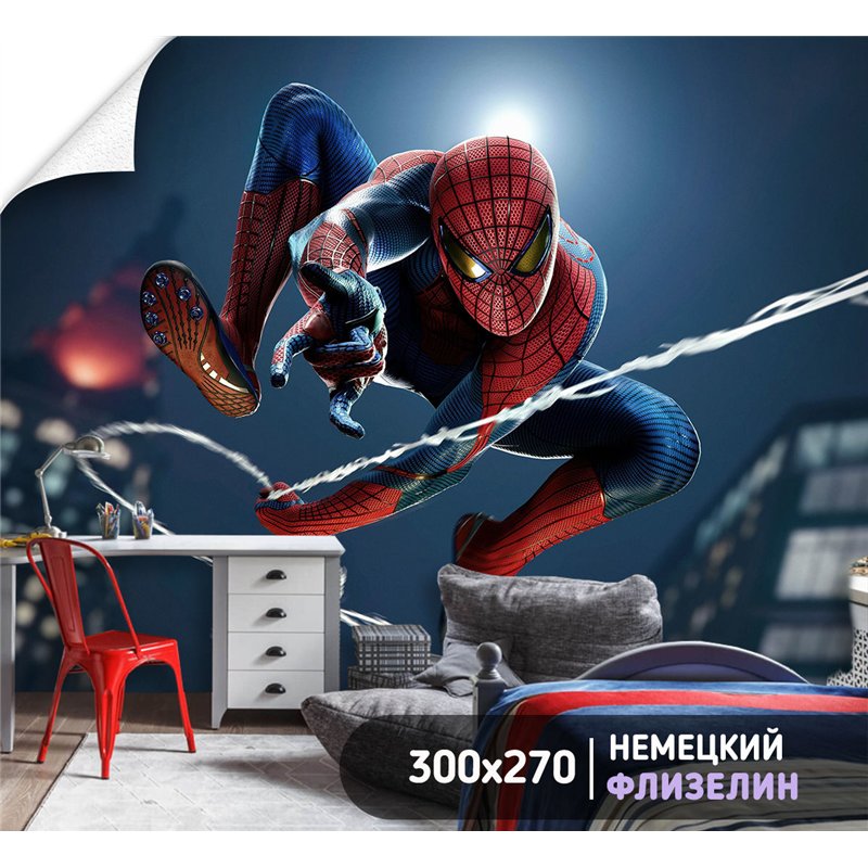 Фотообои в детскую человек паук 300х270 см флизелиновые с виниловым покрытием